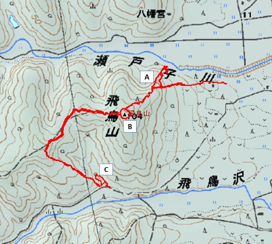 飛鳥山館跡の遺構位置図 飛鳥山館跡の遺構位置図