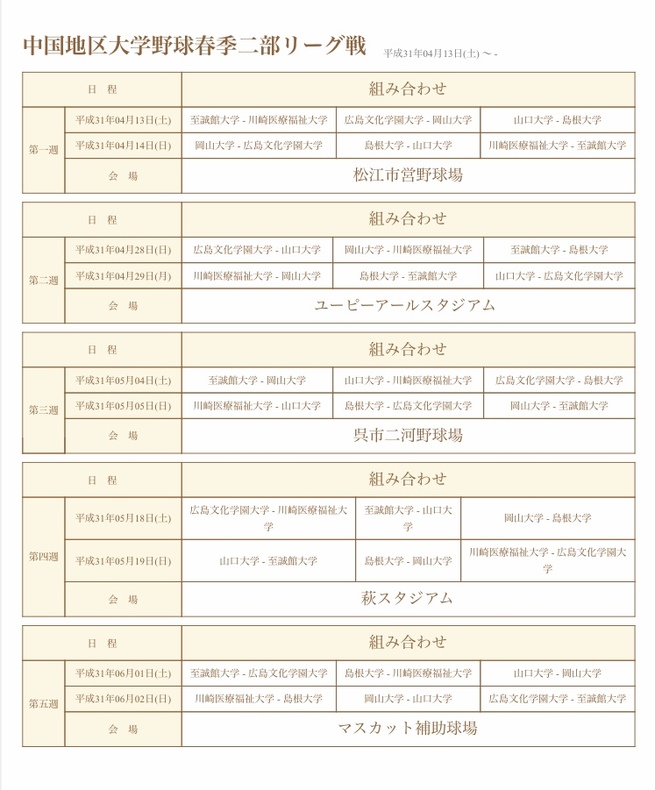 島根大学硬式野球部 スケジュール